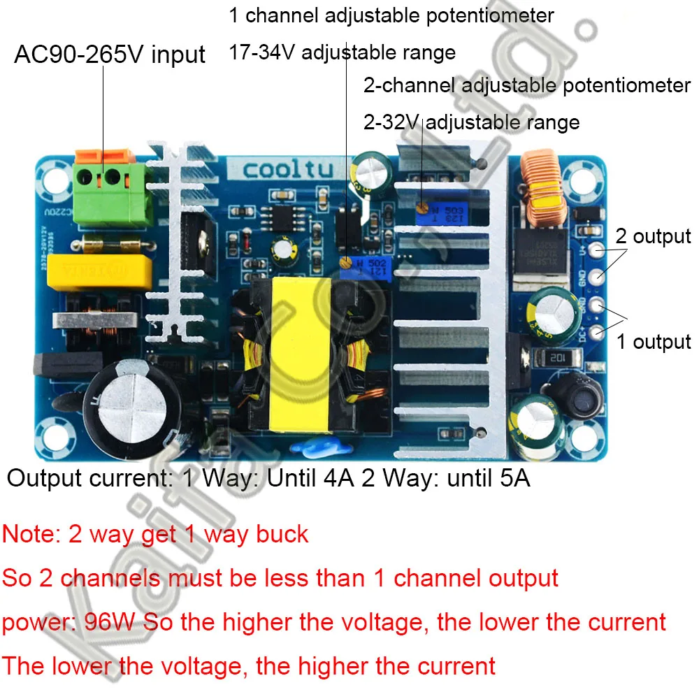 1PCS Dual Output Isolation Switching Power Supply Module Adjustable Buck Step Down Module AC-DC Converter AC 100-260V to 17-34V