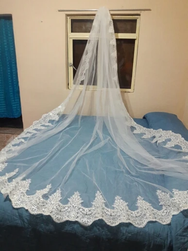 Glanz Pailletten Spitze Kathedrale Hochzeit Schleier mit Kamm 3 Meter Lange 1 Schicht Weiß Elfenbein Braut Schleier Hochzeit Zubehör