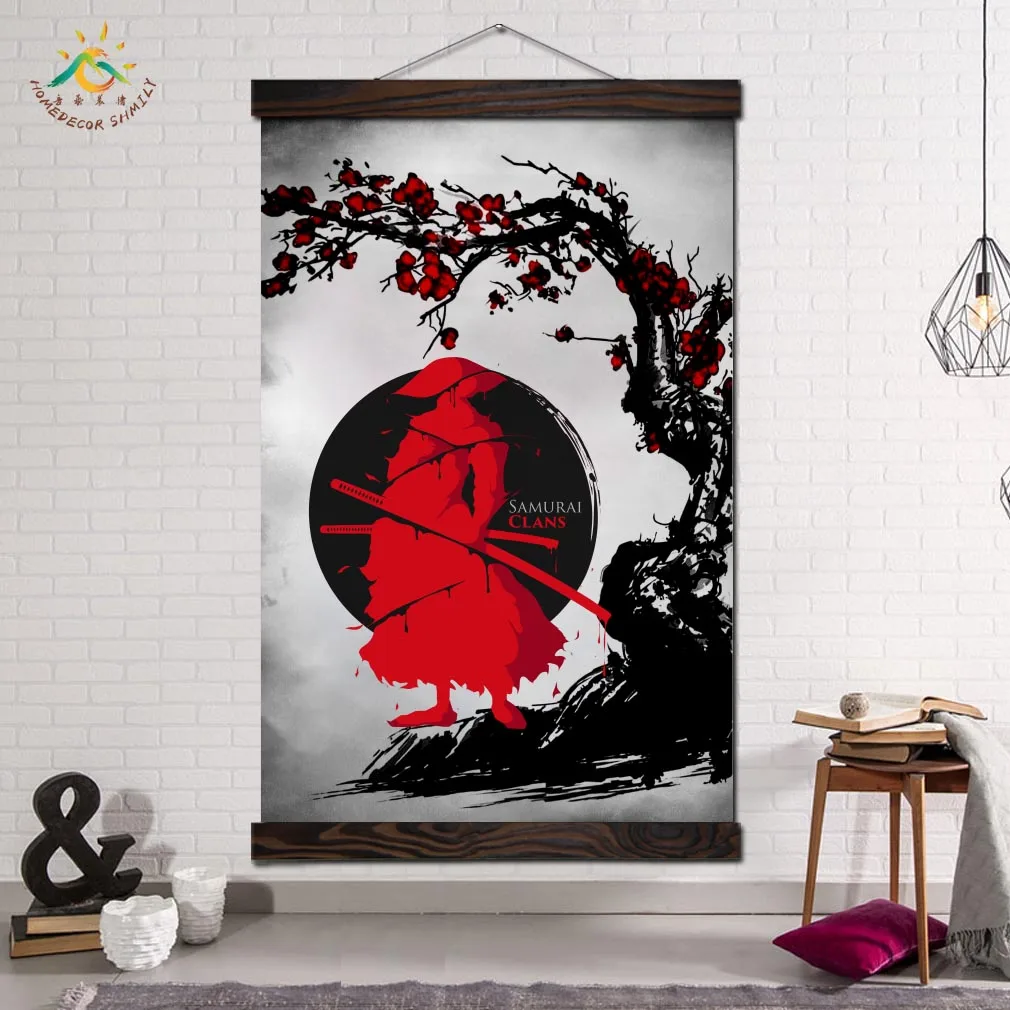 Japanese Culture Red Samurai Abstract Art Wall Poster Canvas Wall Art Picture Painting Vintage Decoration Home for Living Room