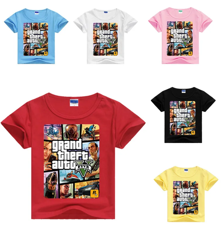 

2023 New Boys T Shirt Summer GTA 5 3D Printed T-shirt Kids Funny Grand Theft Auto V Top Boys&Girls Tee tops 2-14 Years