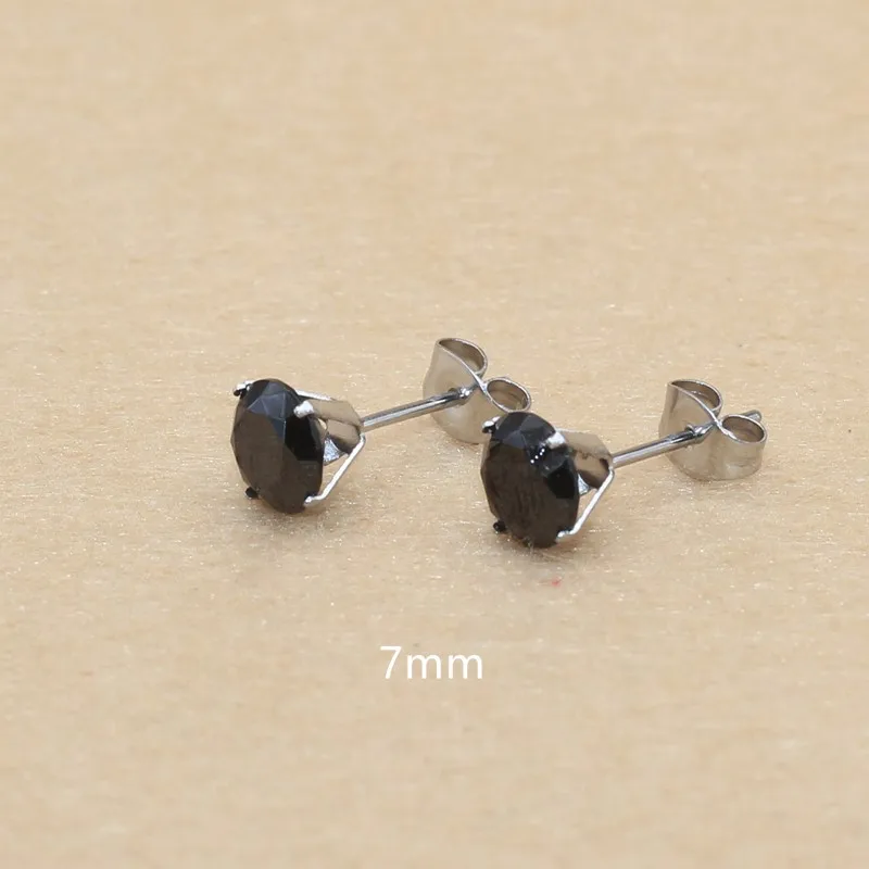 7mm AAA Round Colorful Yellow Zircons Stud Earrings With Stianless Steel Needle Brief Jewelry 20 Colors For Choose No Allergy
