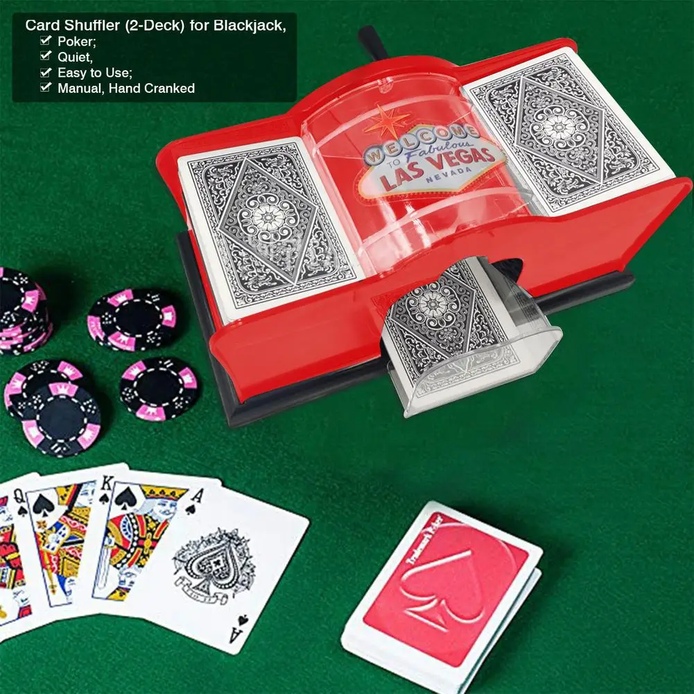 Barajador de cartas de manivela Manual de plástico, herramienta de barajado de cartas, duradera, ligera, 2 cubiertas, juegos de mesa