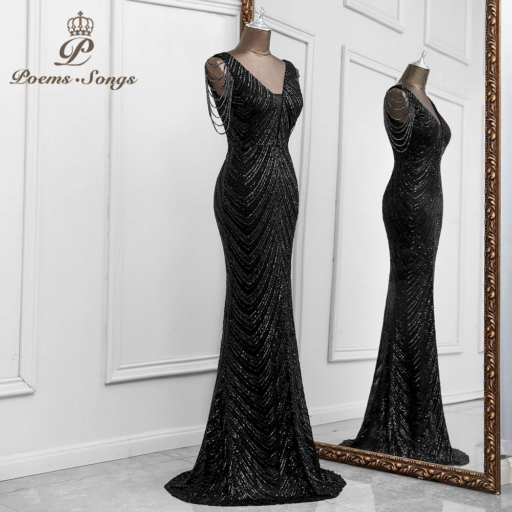 Sexy sirène noir robes de soirée robes élégantes para mujer de noche largo soiree de mariage robe femme robes robe de bal