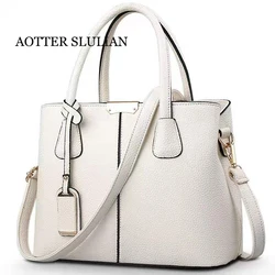 White Elegant Women Soft Leather Handbag Shoulder Sac Bag Lady Tote Fashion Feminine Purse Pocket Bolsa Crossbody Top-handle Bag