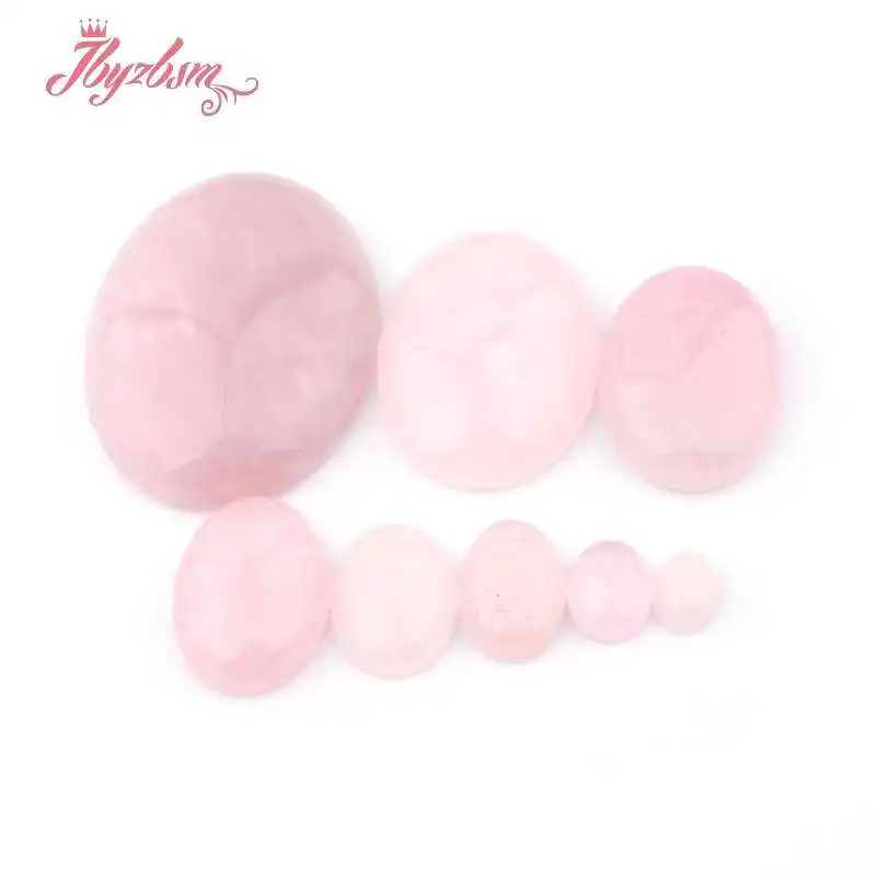 6x8/8x10/10x14mm Oval Rose Quartz CAB Cabochon Flatback Dome Undrilled Stone Beads for DIY Accessories Ring Jewelry Making 5 Pcs