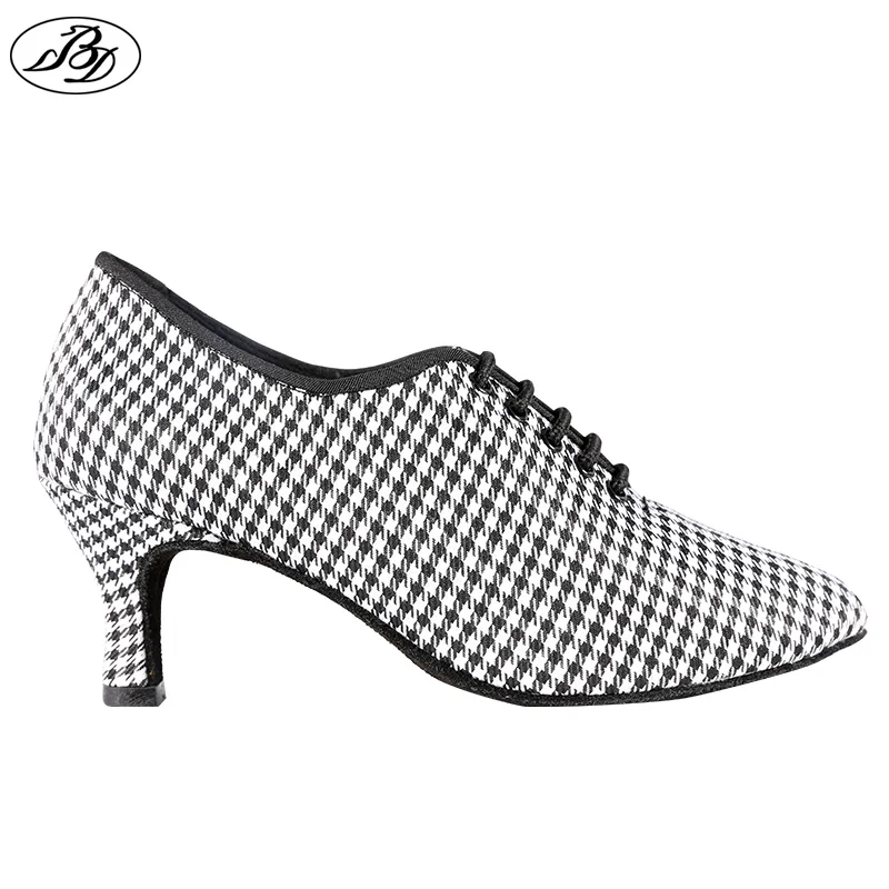 2019 Sneakers Women Dance Shoes BD Latin Dance Standard Dancing Houndstooth pattern Silver Ladies Teaching Shoes