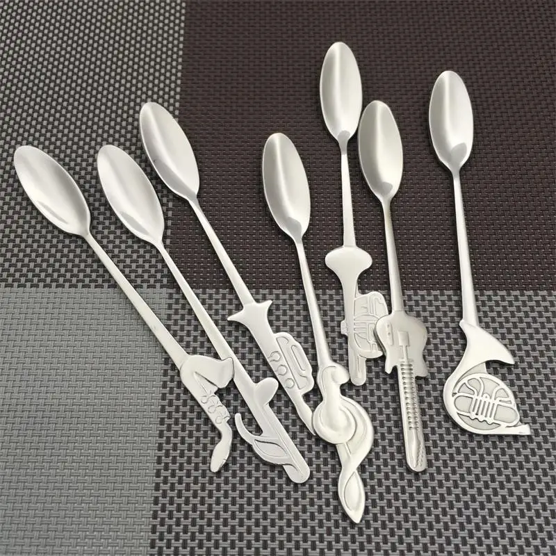 6-7pcs 12cm 4.7inch Creative Coffee Tea Spoon Music Symbol Handle Stainless Steel Teaspoons Drinking Tools Kitchen Xmas Gifts