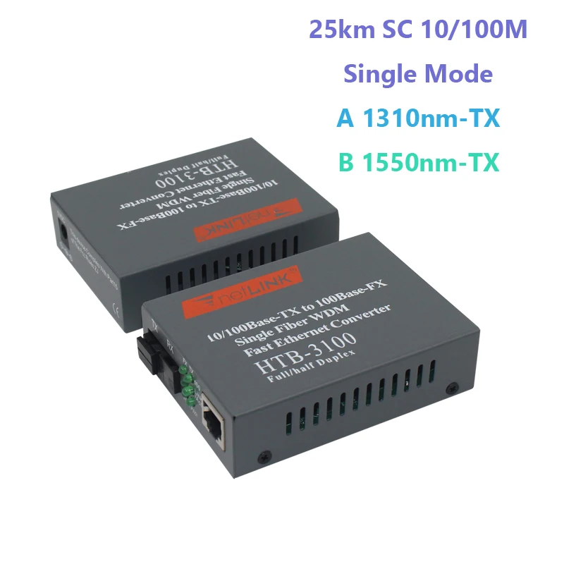 

1 Pair HTB-3100AB Optical Fiber Media Converter Transceiver Single 25km SC 10/100M Singlemode