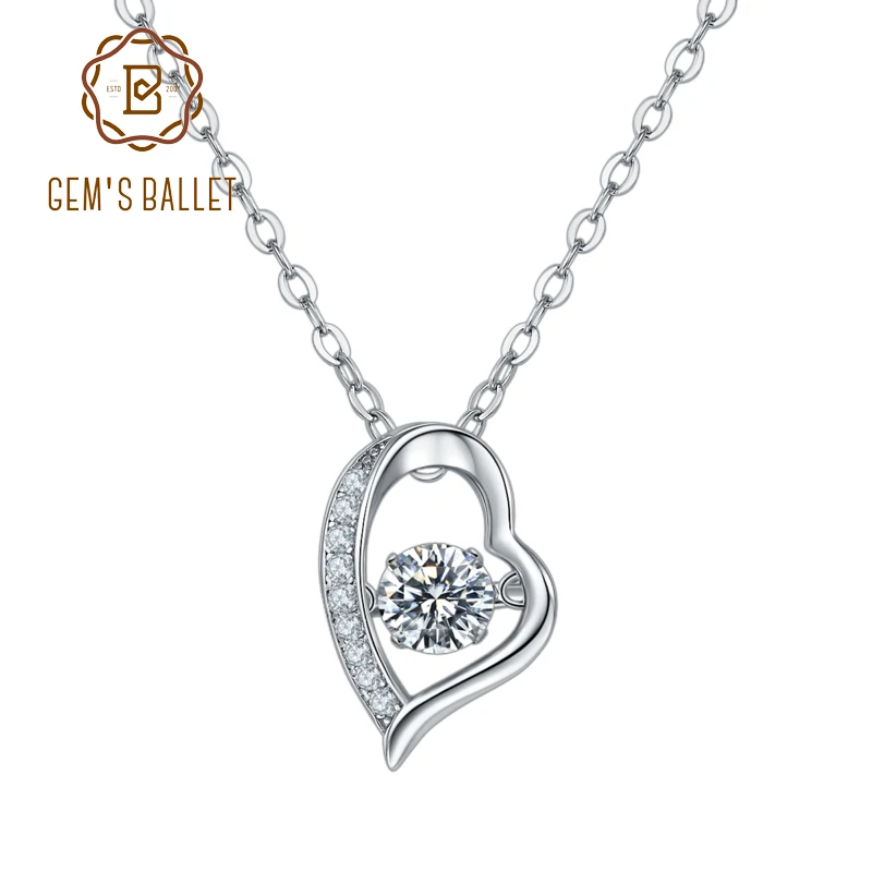 

GEM'S BALLET 925 Sterling Silver Moissanite Jewelry 5.0mm 0.5Ct Moissanite Dancing Diamond Heart Pendant Necklace For Women