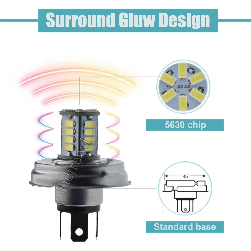 1Pcs P45T R2 LED Motorcycle Headlight Bulb 6V 12V DC White 6000K Tractor Light Scooter Moto Motobike Moped ATV Front Head Lamp