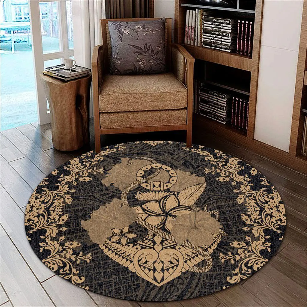 Hawail Anchor Hibiscus Flower Vintage White Round Carpet Rug Non-slip Mat Dining Room Living Room Soft Bedroom Carpet 10 Color