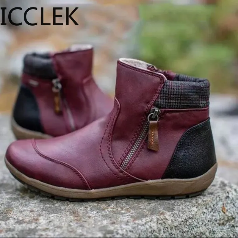 Damskie botki okrągłe Toe jednolity kolor damskie buty Retro Pu skóra wygodne Chelsea Boots damskie botki duży rozmiar 43