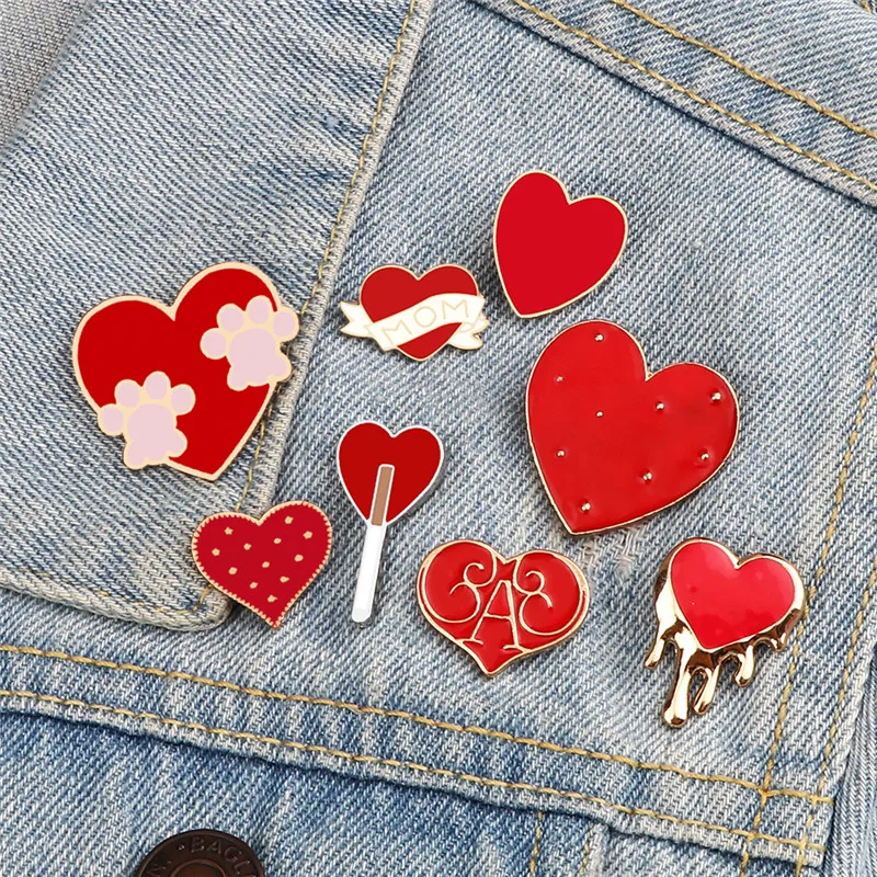 Women Brooches Fashion Red Heart Lover Enamel Pin Denim Jackets Bags Lapel Pins Cartoons Badge for Women Men Friend Jewelry Gift