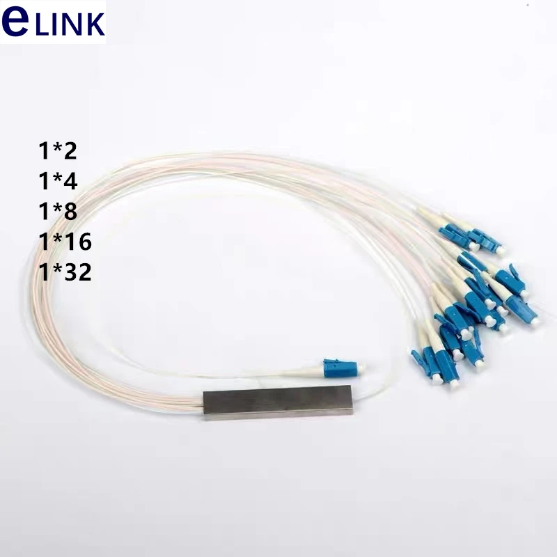 Mini PLC splitter 1x2, 1x4, 1x8, 1x16, 1x32, LC/APC, 1MTR white cable, steel tube, pigtail g657a1 PVC, free shipping, 10PCs