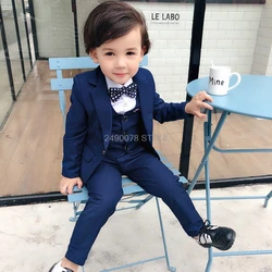 Kids Blazer Vest pants 3Pcs Set Flower Boys Wedding Suit Children Formal Tuxedo Performance Host Dance Party Dress Costume