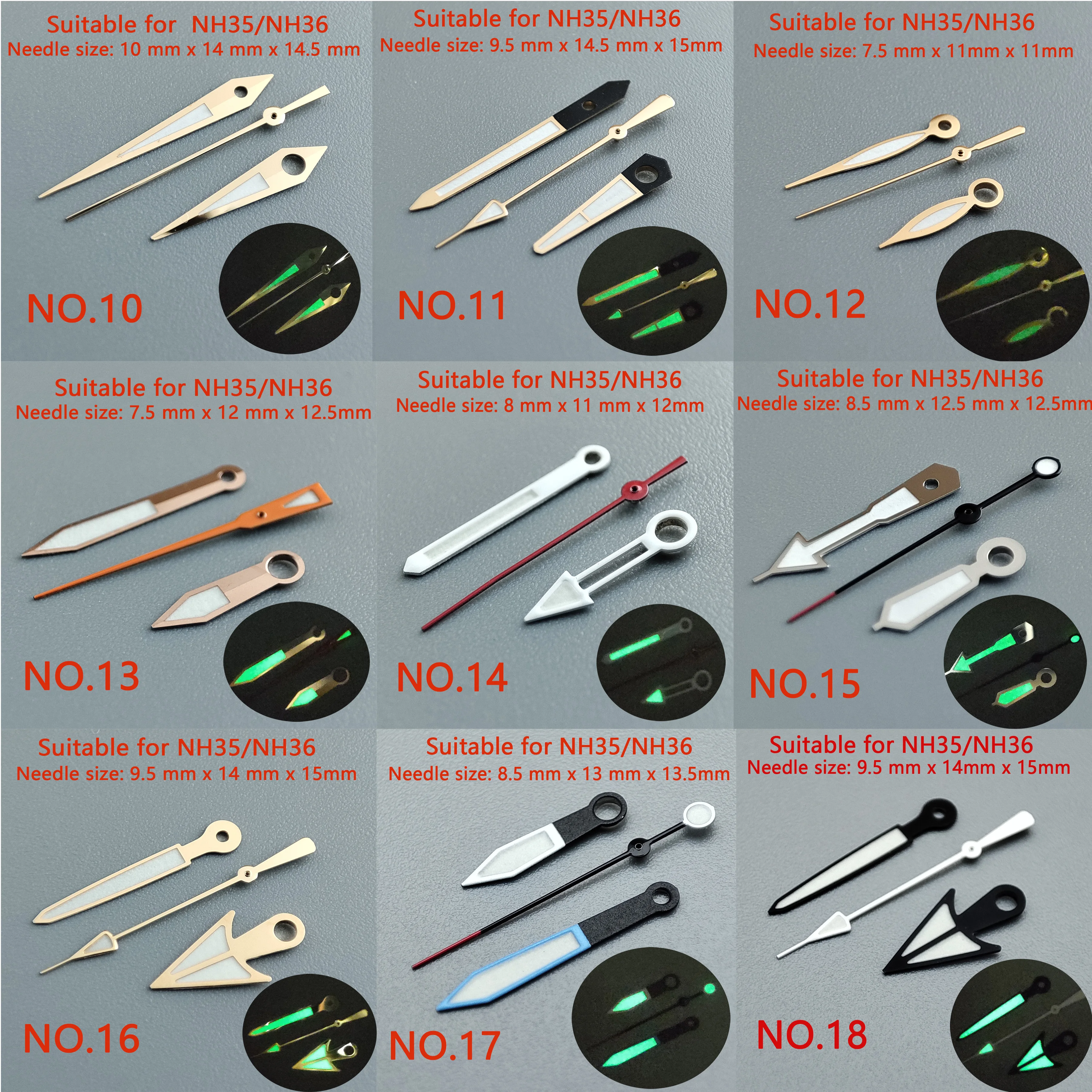 Watch Accessories Watch Pointer NH35 Hands  White Pointer Green Super Luminous Suitable For NH35, NH36 Movement NO.1~NO.44