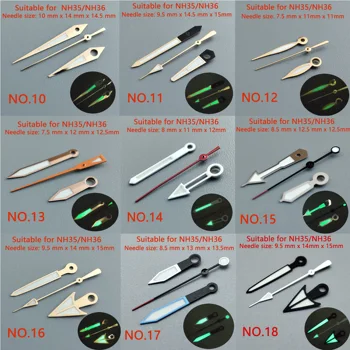 İzle aksesuarları İzle Pointer NH35 eller beyaz Pointer yeşil süper aydınlık NH35 için uygun, NH36 hareketi NO.1 ~ NO.44