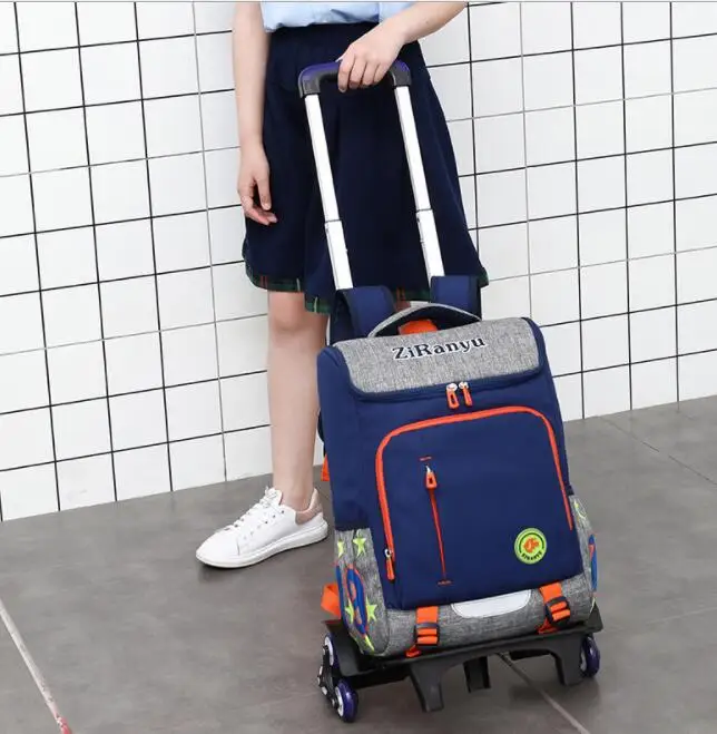 ZIRANYU School Rolling backpack bag for boys Travel trolley bags for kids with 6 wheels Boy\'s Trolley School backpack wheeled