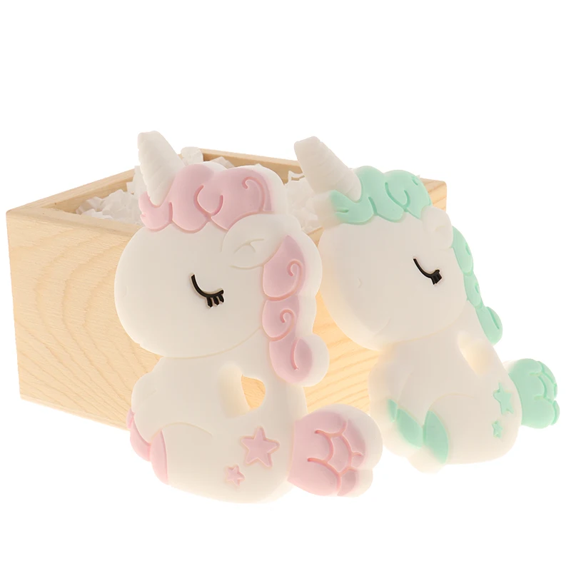 Fkisbox-Mordedor de unicornio de silicona para bebé, Mordedor sin BPA para dentición infantil, Clips de Mordedor de animales de dibujos animados, 10