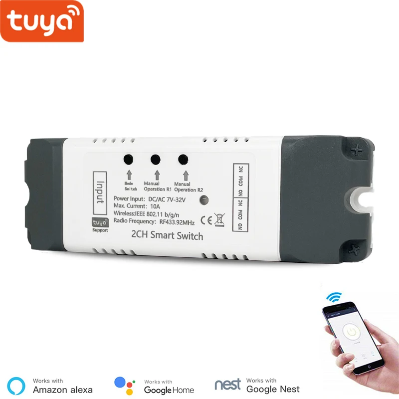 

Tuya Smart Life 2 Channel WiFI Switch; 32V Inching Interlock Self-lock WiFi Module; Wireless Control Relay; Alexa Voice Control