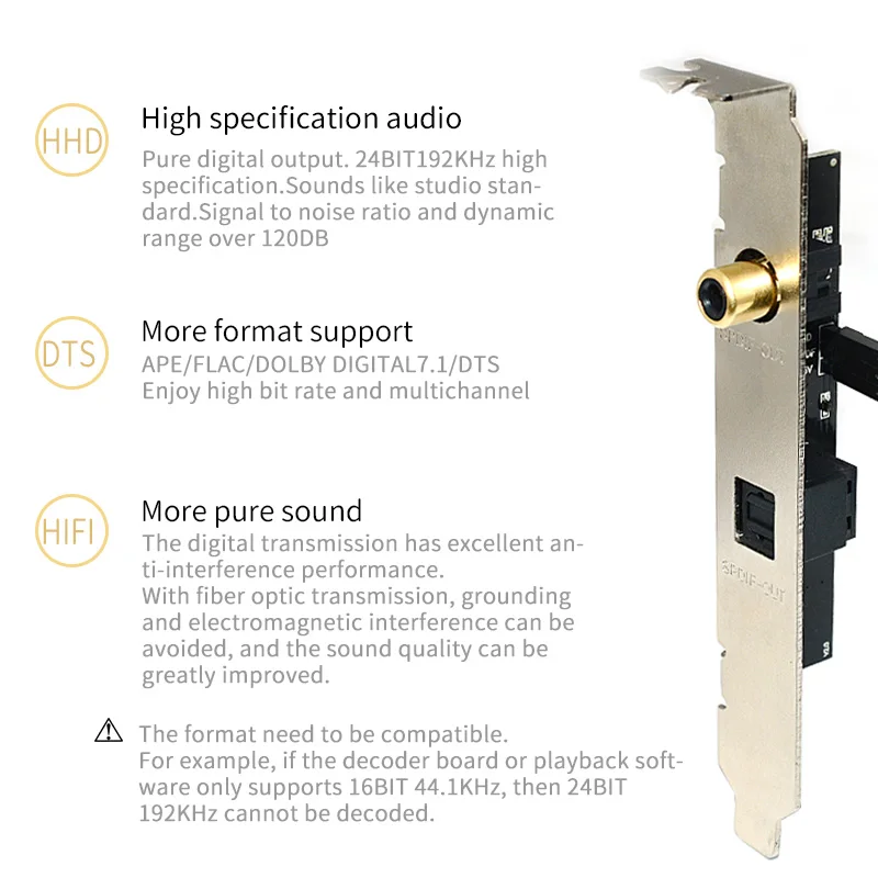 SPDIF Daughter Card  24BIT 192KHz Optical Fiber Coaxial  Digital Sound Card DAC DTS Decoder External extension adapter board