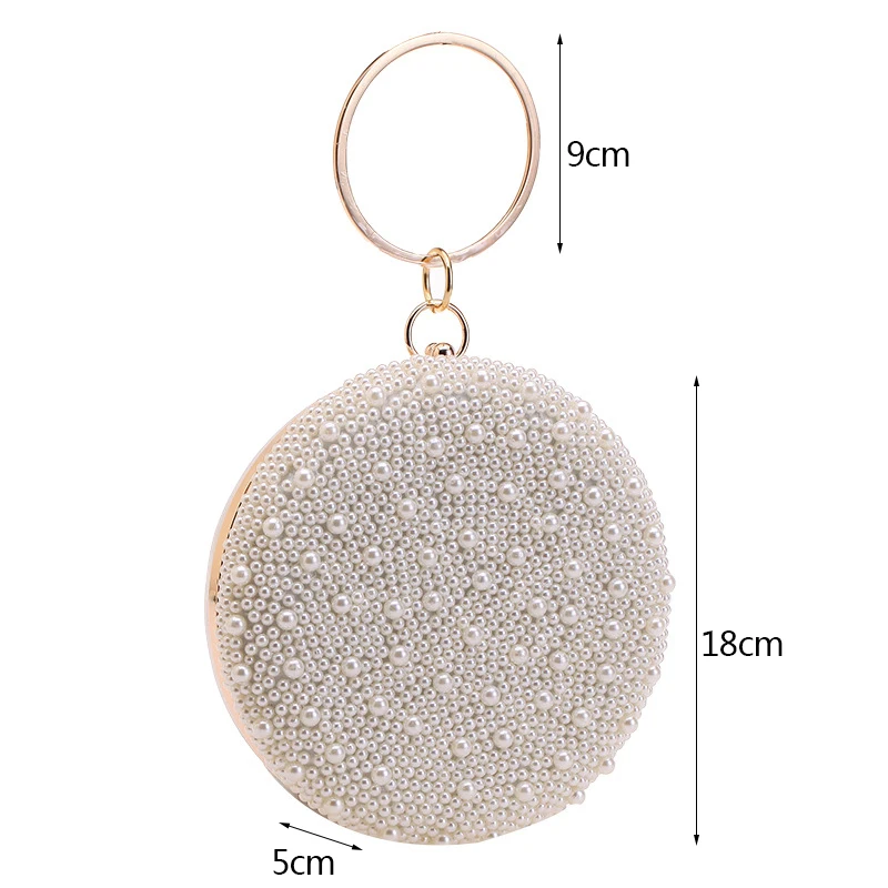 Bolso de mano con perlas brillantes para mujer, bolsa de mano pequeña con forma redonda, bolso de diseñador de lujo con diamantes, bolso de noche