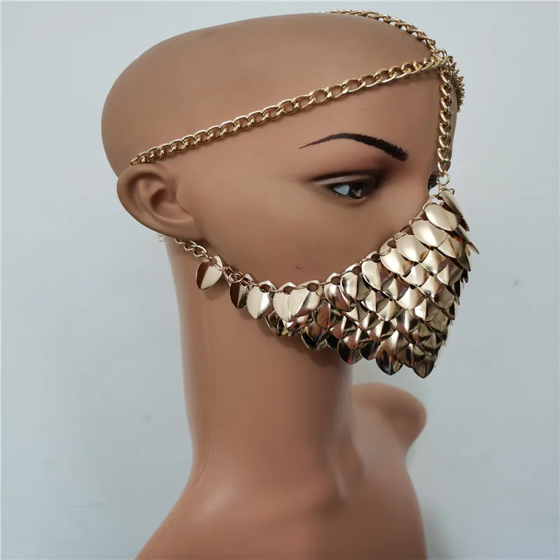 New Style HE01 Gold Color Fish Scale Head Jewelry Unique Design Fish Mermaid Hair Head Chains