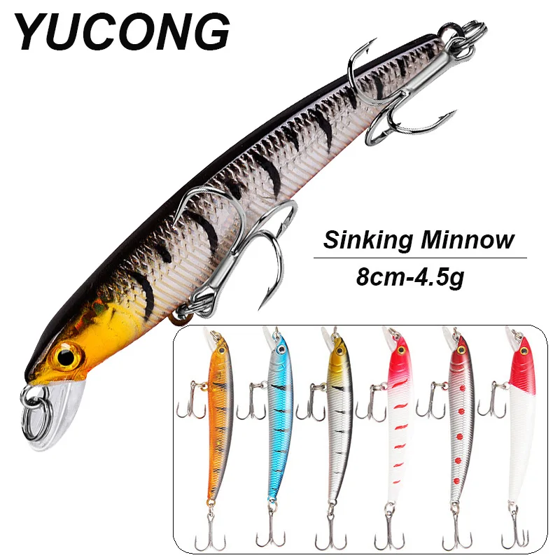 YUCONG 1PX Minnow Fishing Lure 8cm-4.5g Sinking Wobbler Aritificial Hard Bait Swimbait Trolling leurre Hart köder duro cebo Isca