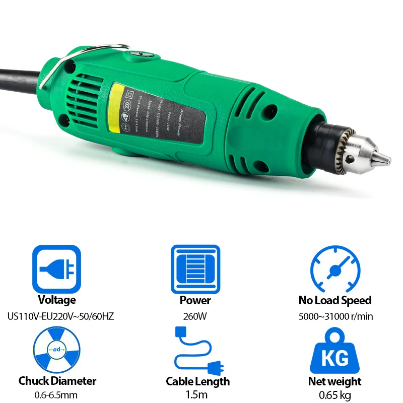 Mini taladro eléctrico grabador, herramienta rotativa de 260W, 5 posiciones, velocidad Variable, para Dremel, molinillo de corte, Etc.