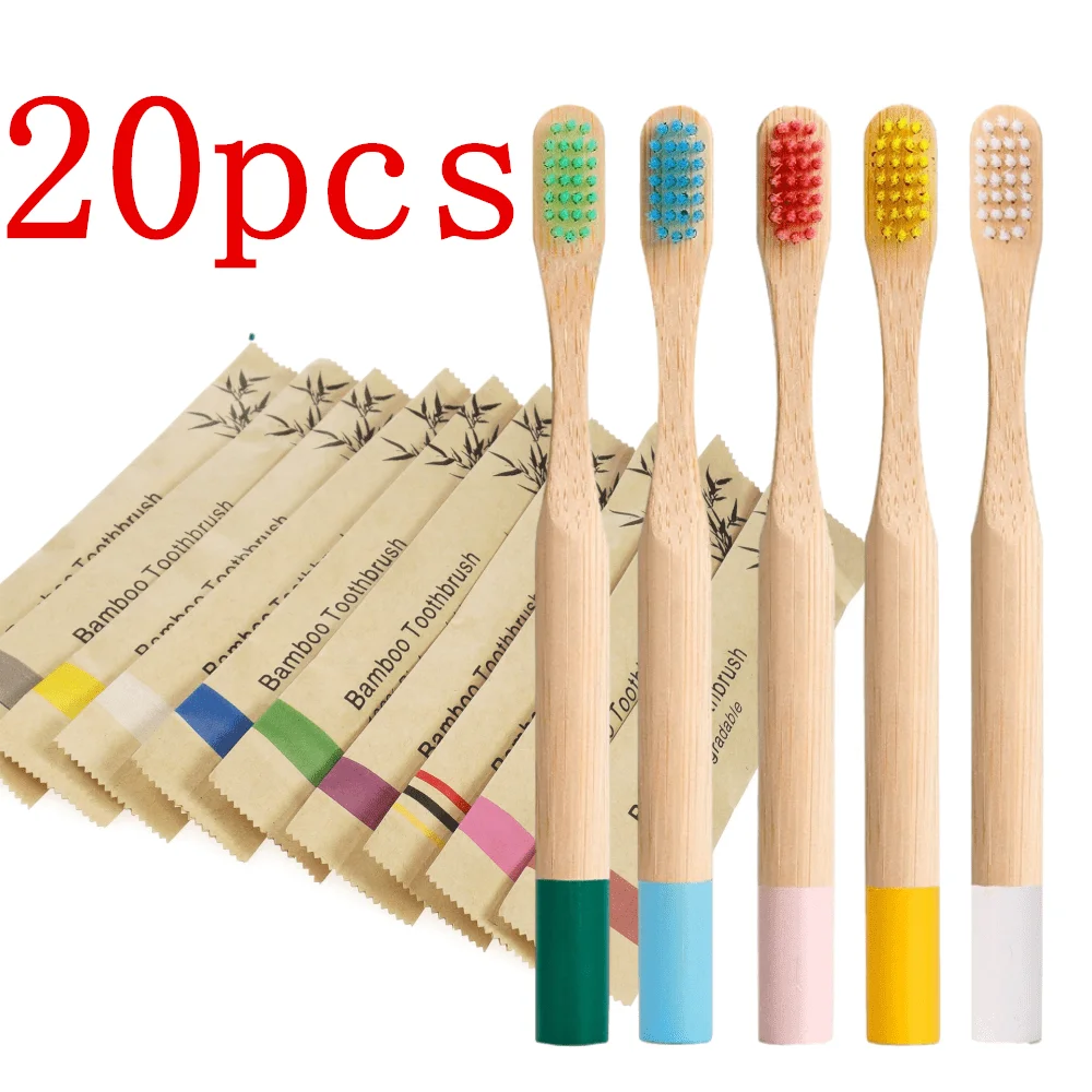 Kids Bamboo Toothbrushes (10/20 Pack) BPA Free Soft Bristles Toothbrush Eco-Friendly Natural Bamboo Wooden Toothbrush Set