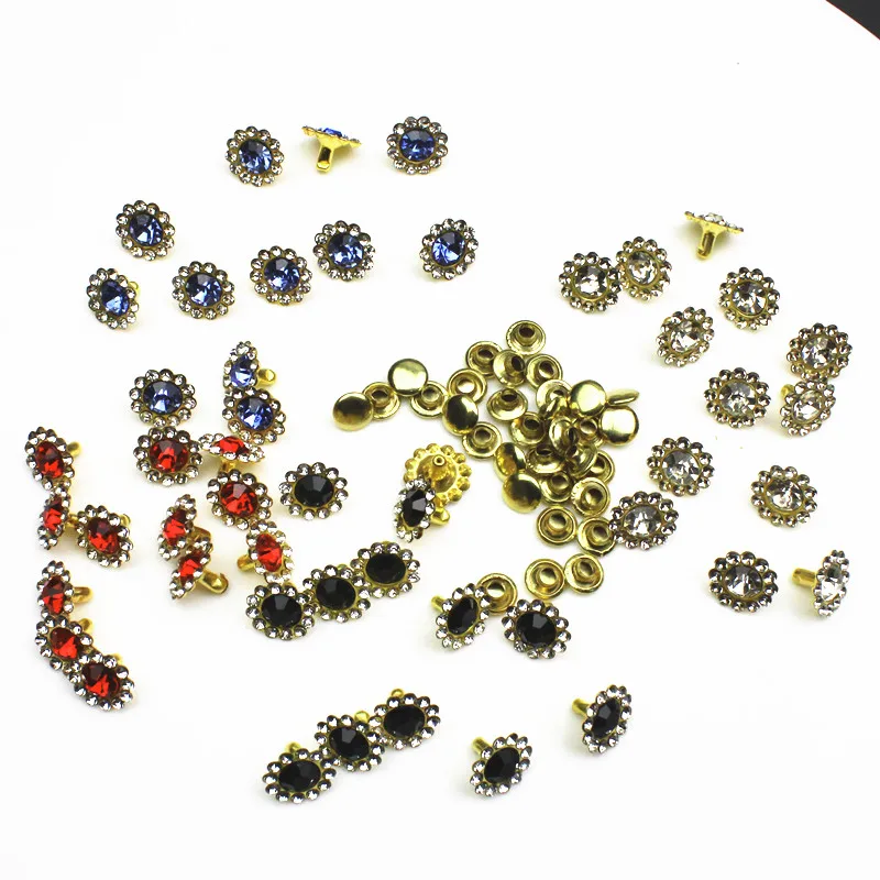 50 Sets 11mm Crystals Rhinestone Sunflower Rivets Diamond Studs For Leathercraft DIY Rivets for Leather Sewing Accessories