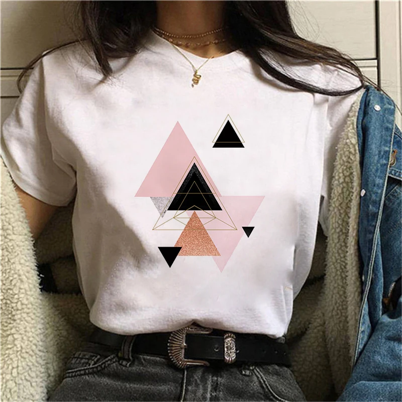 Beautiful geometry printed t shirt women 90s Graphic T-shirt Harajuku Tops Tee Cute Short Sleeve animal tshirt Female Tshirts