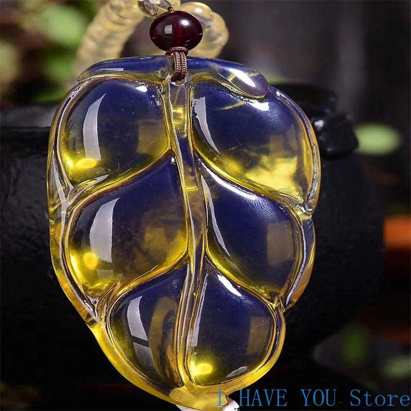 New Dominican Water Water Blue Pelp Leaves Pendant Men's Amber Wax Career Has A Sweater Chain Ethnic Necklace