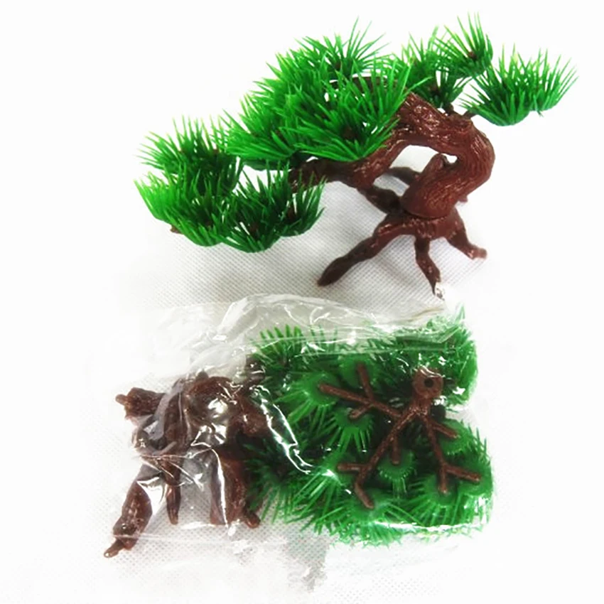 Artificial Plastic Pine Tree Plant Decoration for Aquarium Fish Tank Ornament for Home Office, Green, 10cm / 18cm Height