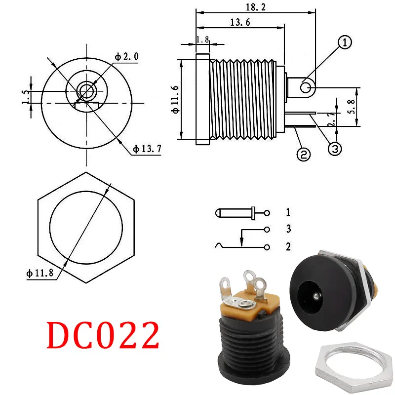 DC-022 5.5X2.1Mm Dc Power Female Socket Panel Mount Naar 2 Pin Jst Sm Mannelijke Stekker Connector Dc Voedingsdraad Connector 10/15/20Cm