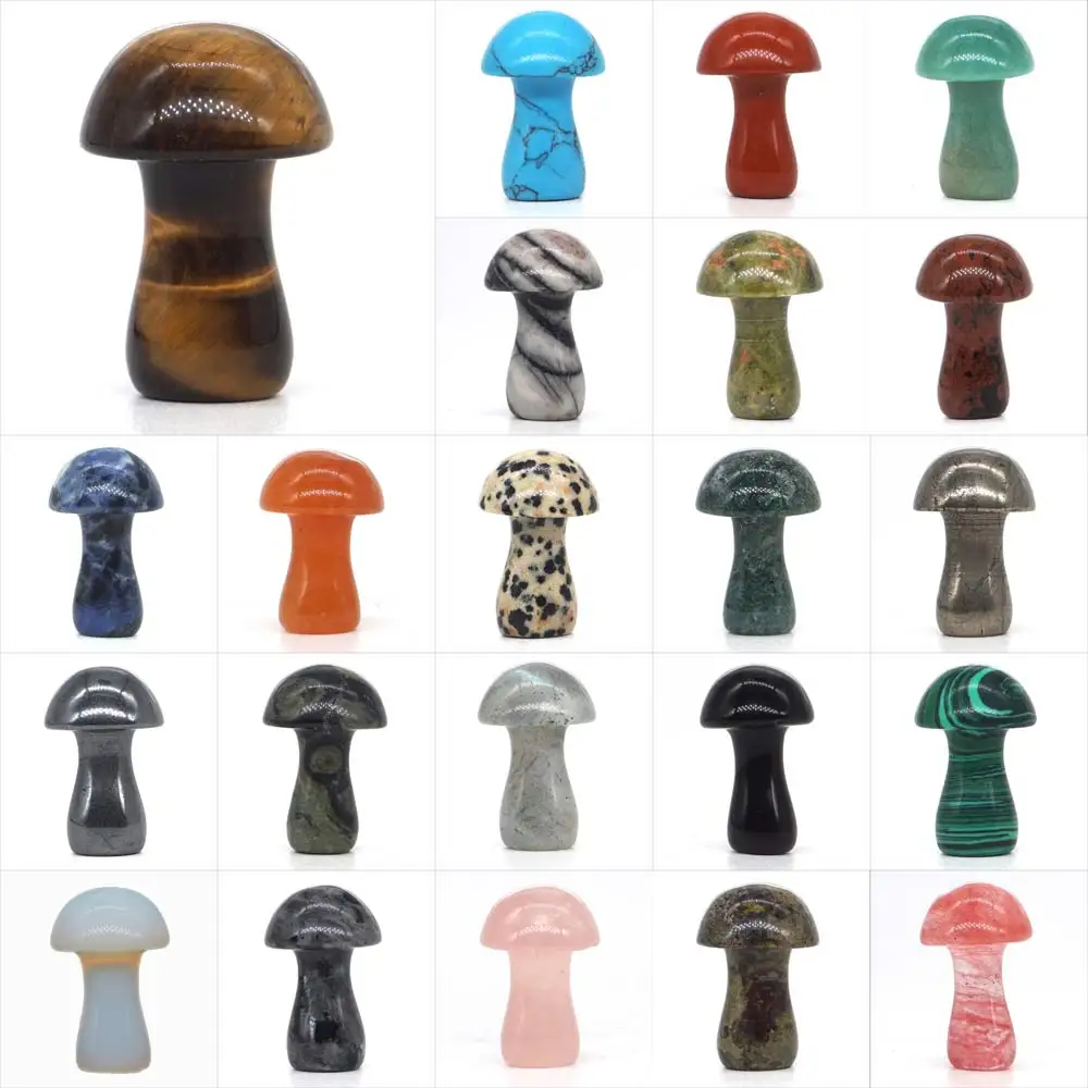 

Stone Mushrooms Statue Natural Gemstone Carving Crafts Figurine Decoration Crystal Healing Reiki Room Ornament Quartz Gift 1PC