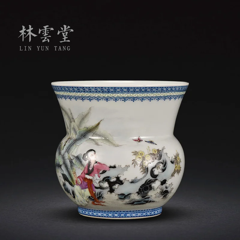 Lin Yuntang's hand-made ceramic hand-painted powder color Li Qingzhao's slag bucket tea ceremony accessories