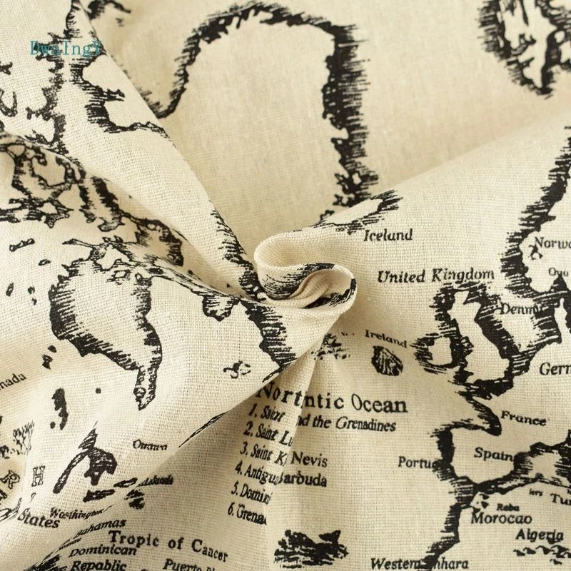 Mapa świata bawełniana tkanina lniana do szycia DIY Quiltin,Sofa obrus meble pokrywa tkanki materiał poduszki 50cm x 150cm