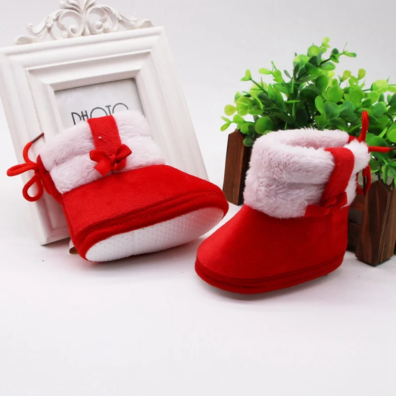 Infant Newborn Baby Boy Girl Winter Fur Snow Boots Winter Toddler Bow Tie Warm Shoes Mid-tube Booties Little Kids Shoes