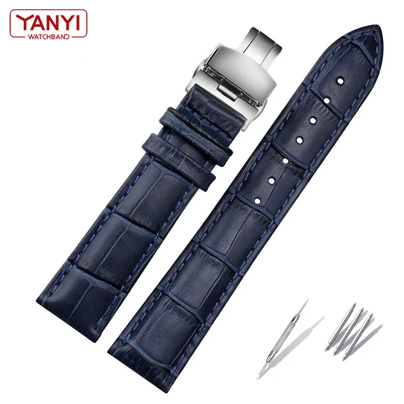 Genuine leather bracelet dark blue color watch strap Butterfly Clasp watchband sized in 16mm 18mm 20mm 21 22mm 23mm watch band