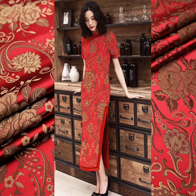 Chinese flower silk damask fabric brocade jacquard fabrics cheongsam kimono dress DIY sewing clothing material