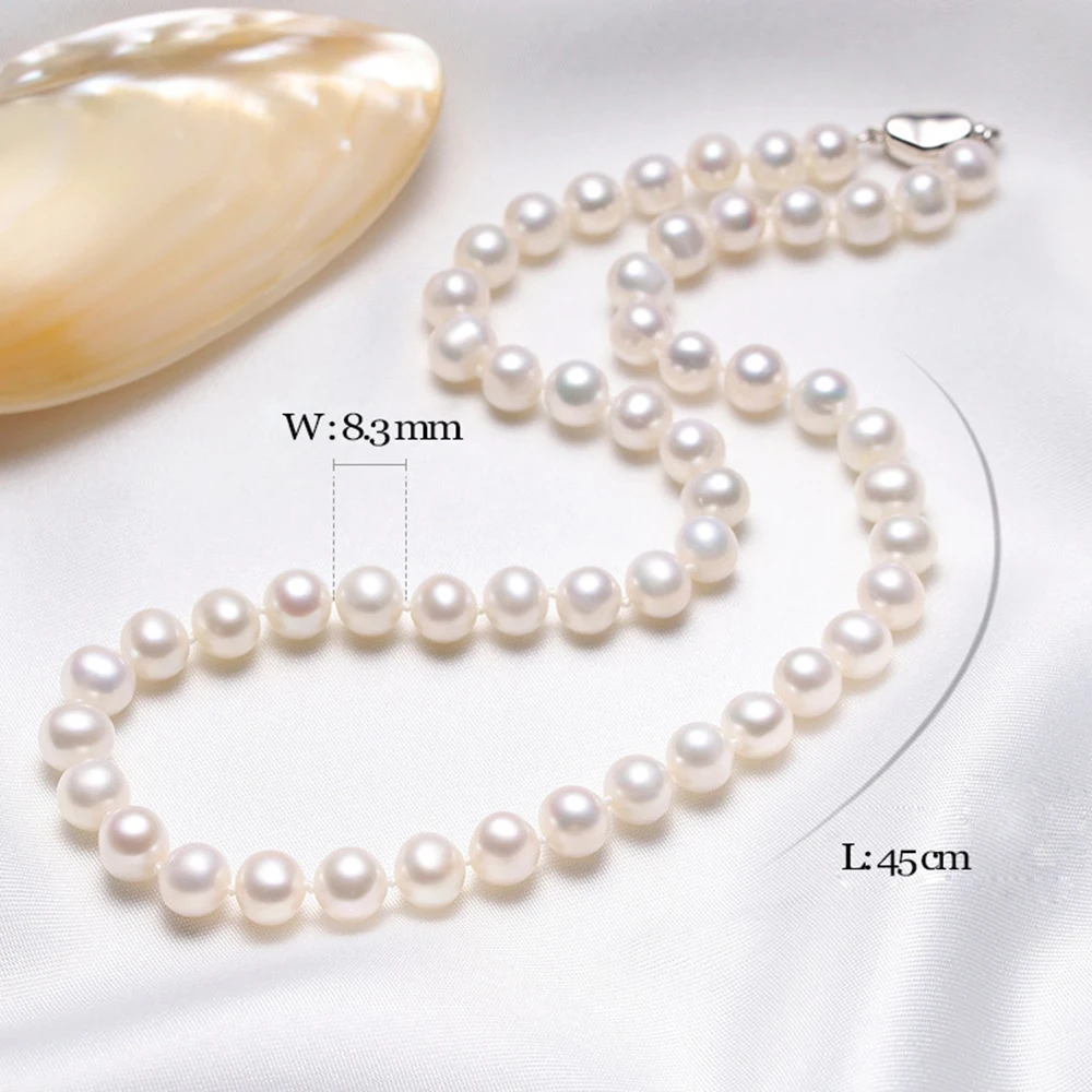 MADALENA SARARA 7.5-8mm AAA Freshwater Pearl Necklace Perfectly Round Radiation Pink Within Natural White Pearl Strand 18