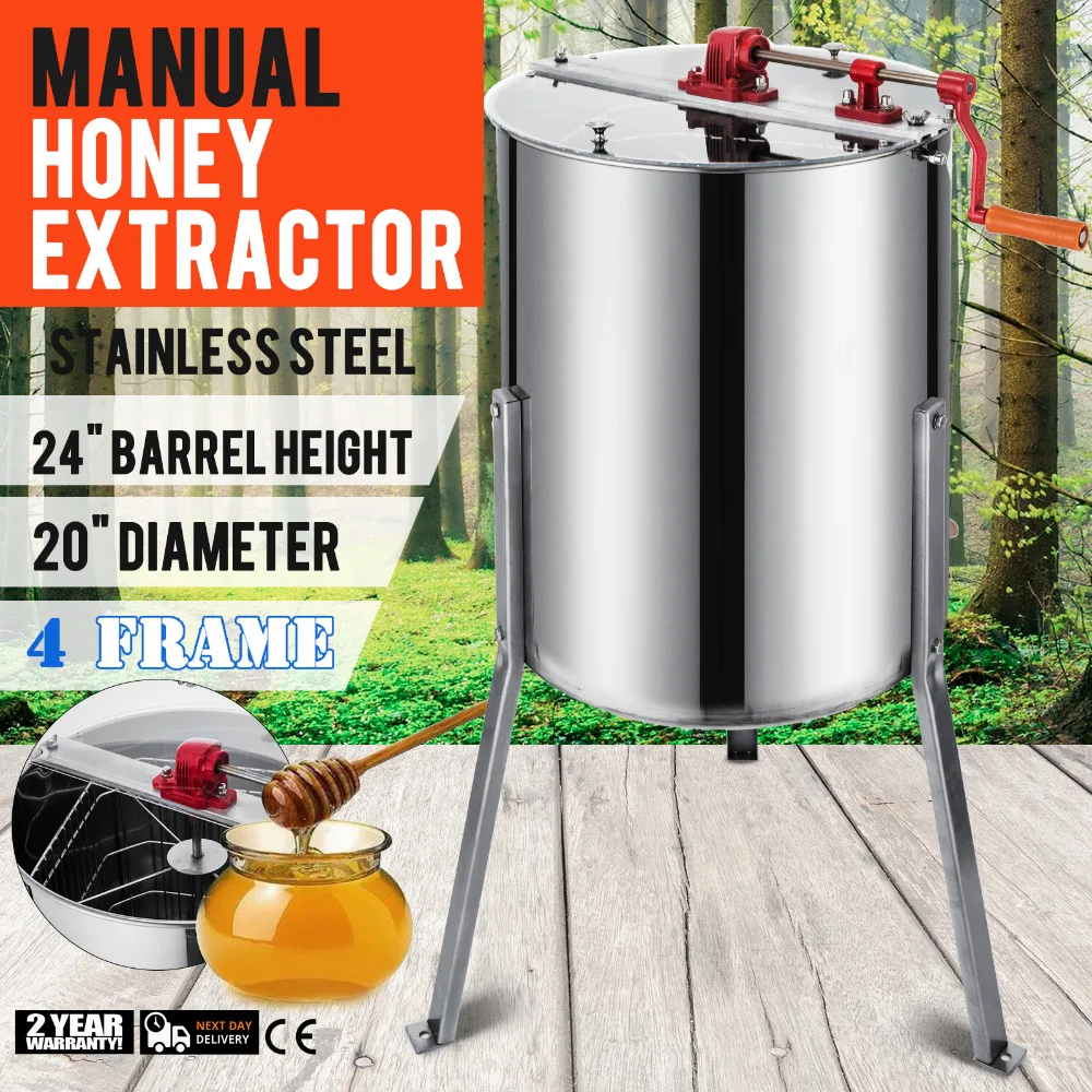 4 Frame Honey Extractor Stainless Steel Beehive Drum Tank Bee Equipment