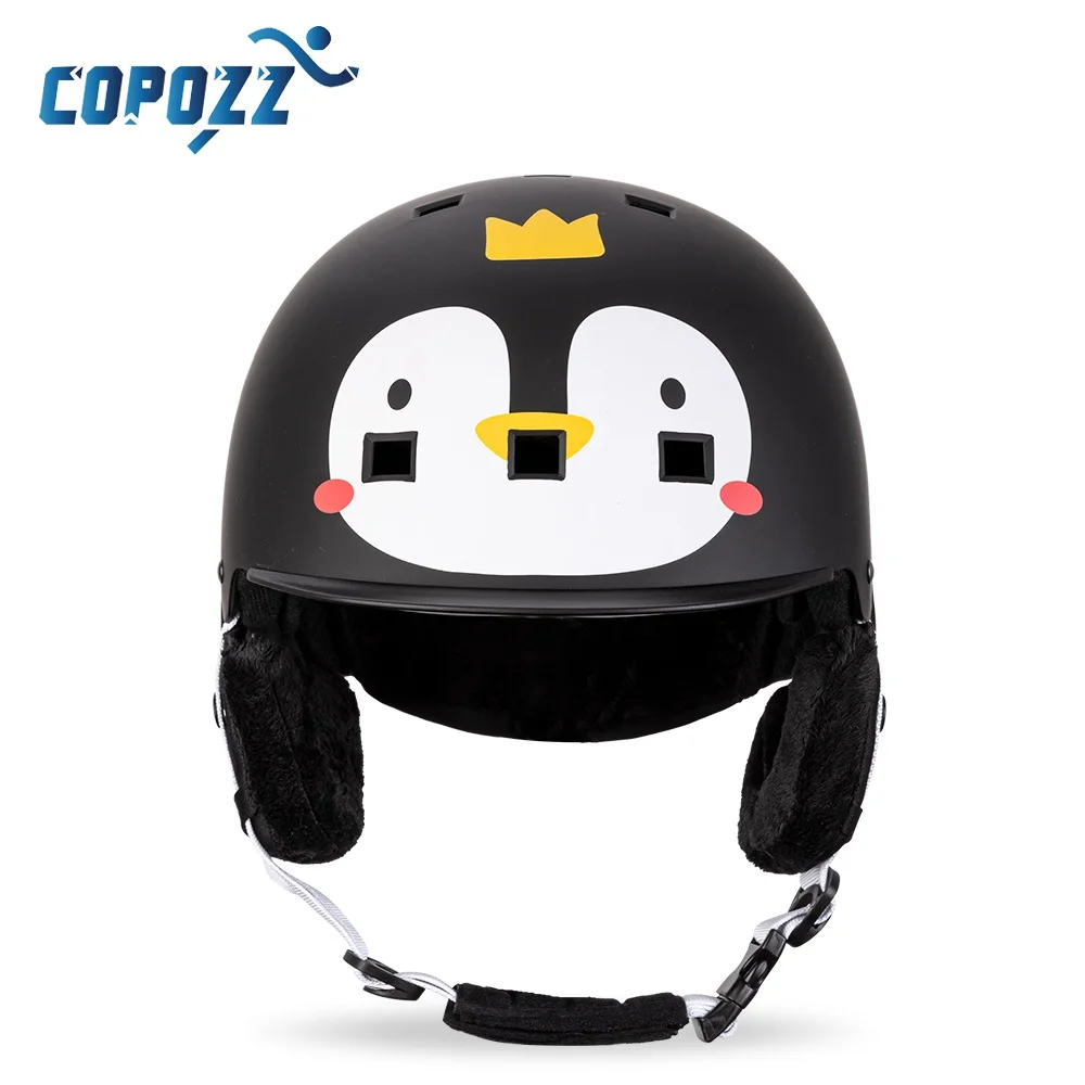 Copozz capacete de esqui infantil, desenho animado, moldado integralmente, proteção para esportes ao ar livre, snowboard, equipamento de esqui