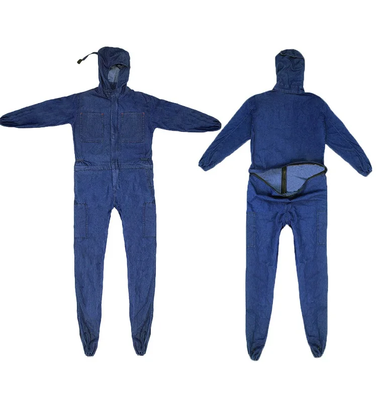 Denim Welder Suit Work Clothing For Men Hooded Overalls Long Sleeve Wear Resistant Painter Welding Uniforms Coveralls Dust Proof