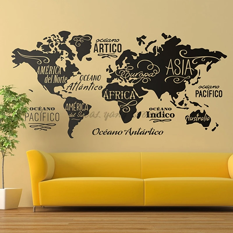 Large World Map Wall Decal Outline World Map Sticker Home Bedroom Living Room Decor Removable Adhesive Vinyl Wall Mural B2-022