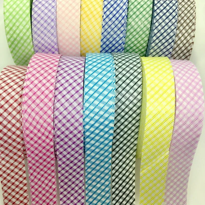 3cm 10Y Silver Lurex Plaid-Gingham-Tartan Twill Fabrics Ribbon For Textile Apparel Sewing Bias Binding Handmade DIY Craft