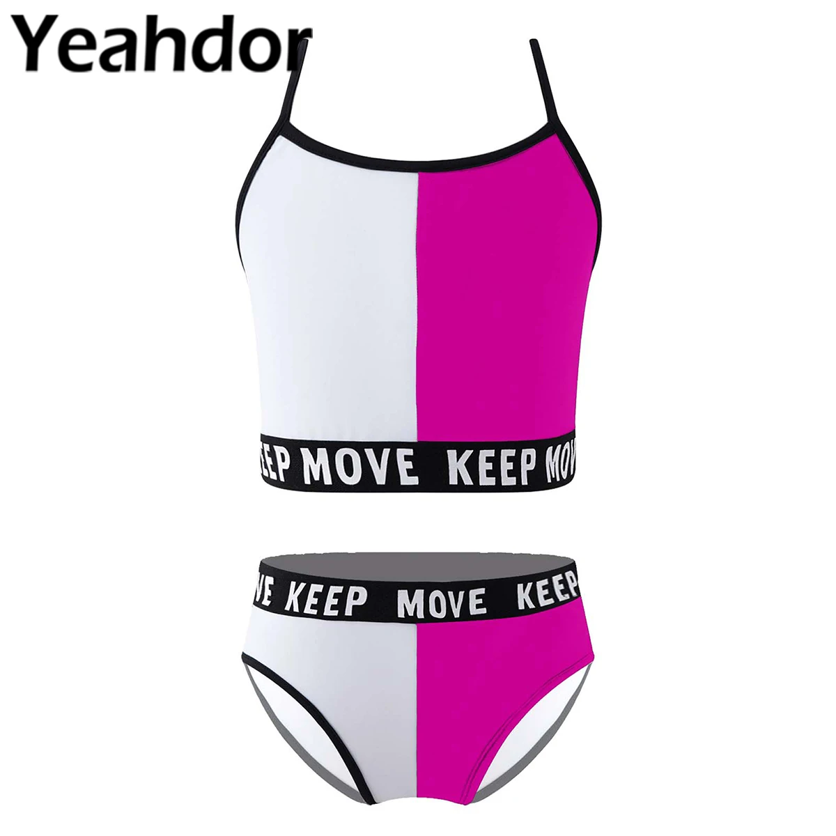 

Kids Girls Swimwear Swimming Suit Adjustable Straps Symmetrical Color Contrast Crop Tops and Briefs Set Beach Bathing Rashguard