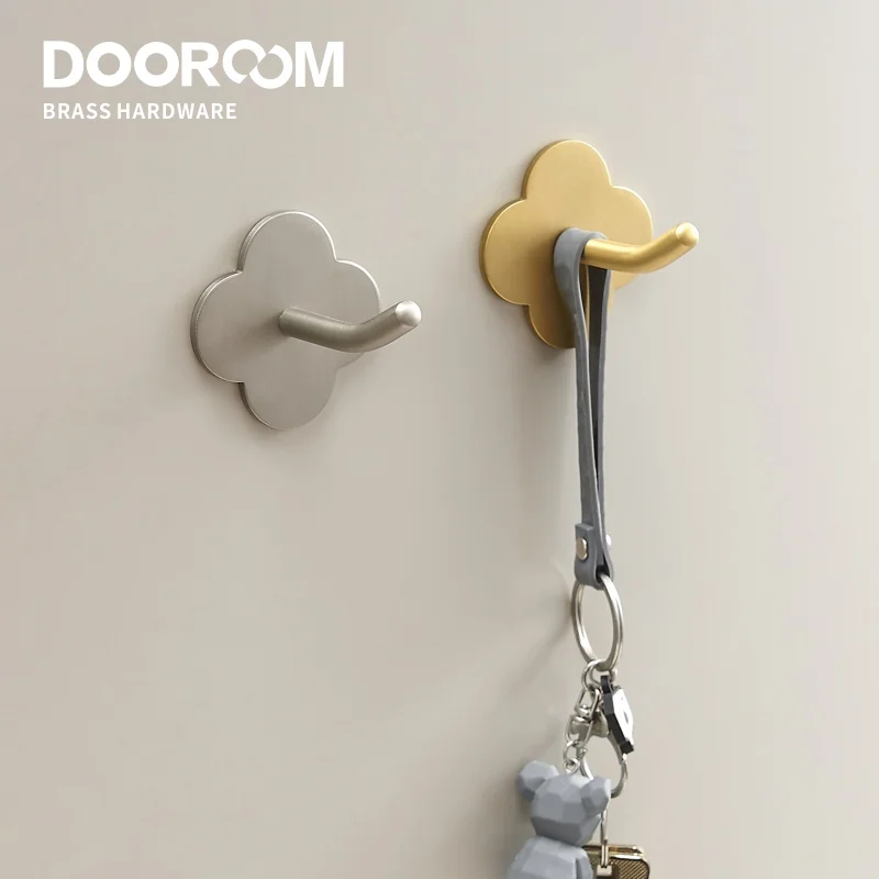 Doodoom Brass Punch Free Bearing Hooks Bathroom Indoor Kitchen Hallway Wall Clothes Hooks Wall Hangers Row Hooks Nordic