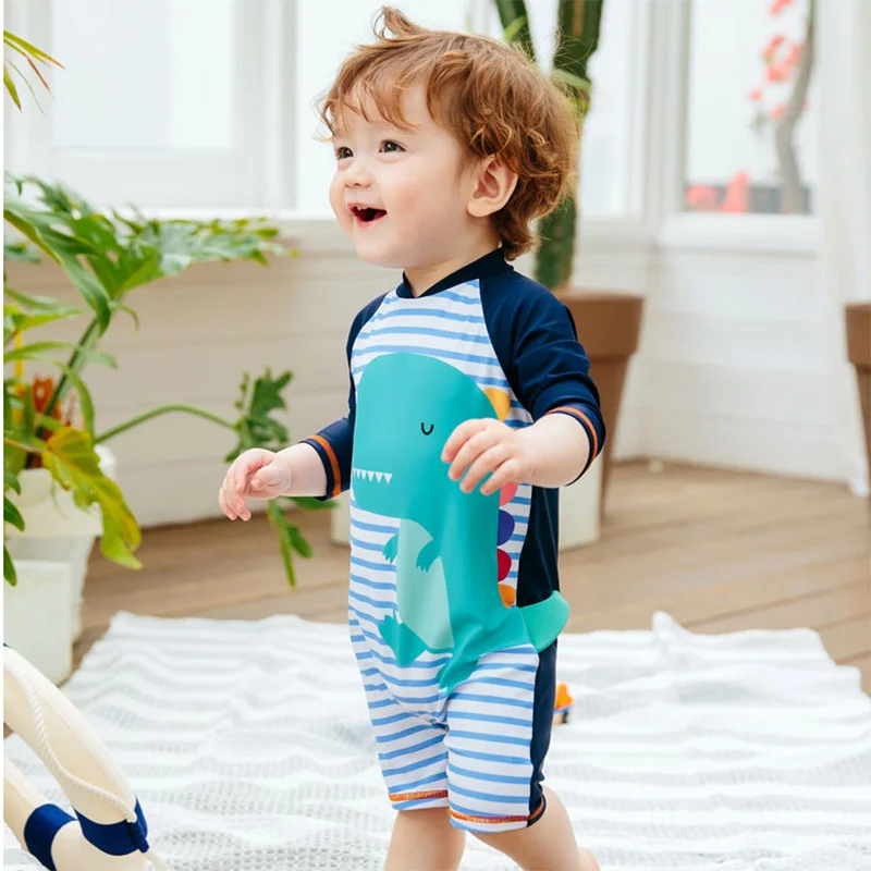 Boys Swimwear High-end One Piece BathingSuit Children Dinosaurs Cartoon printed SwimSuit UV protection Boy Rash Guards